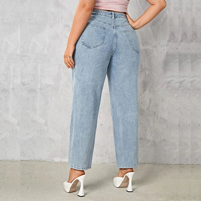 Premium Plus Size Straight Leg Jeans - Stretch Dark Wash Denim