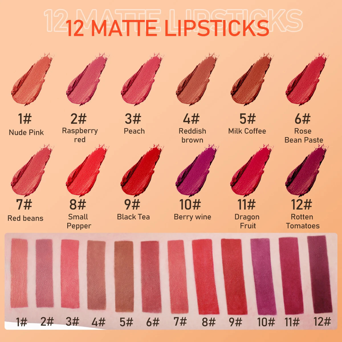 12-Color Matte Lipstick Set - Long-Lasting Waterproof Velvet Finish