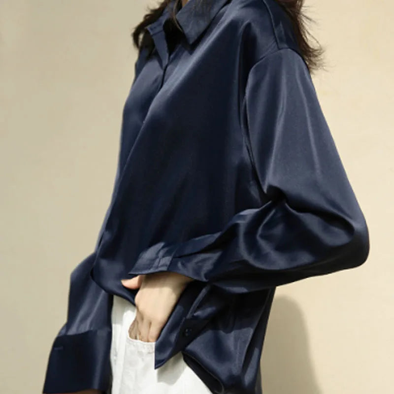 Vintage Button-Up Blouse - Loose Fit Long Sleeve Shirt