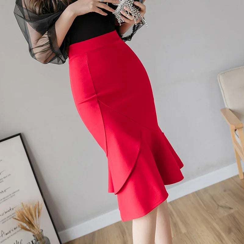 Premium Black Bodycon Long Skirt - High Waist Elegant Style
