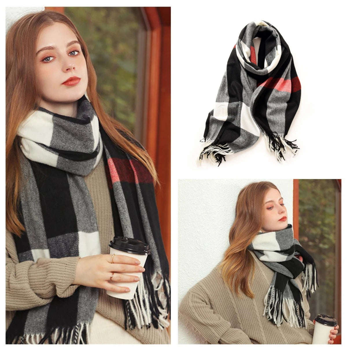 Luxury Plaid Cashmere-Feel Scarf - Oversized Shawl Wrap
