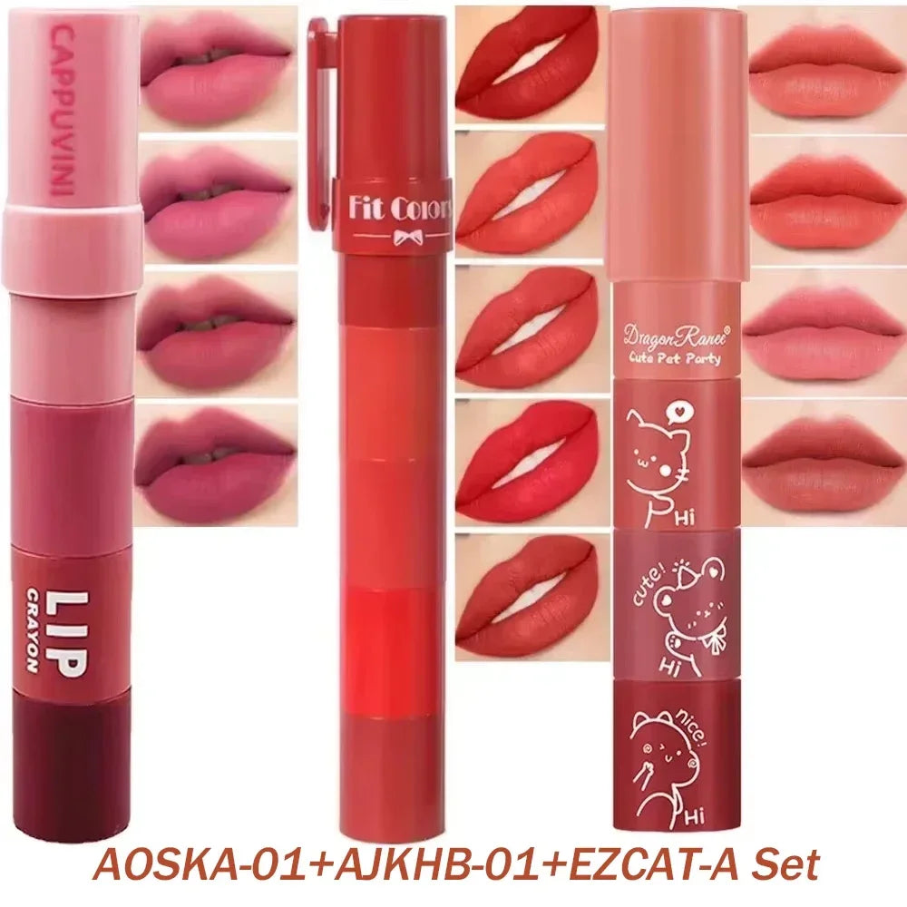 4-in-1 Matte Lipstick Crayon Kit - Waterproof Velvet Color