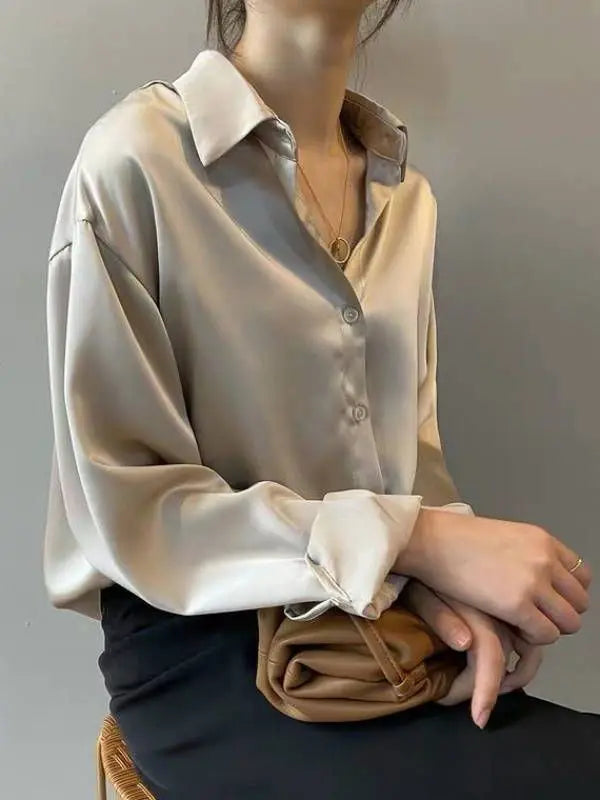 Vintage Button-Up Blouse - Loose Fit Long Sleeve Shirt