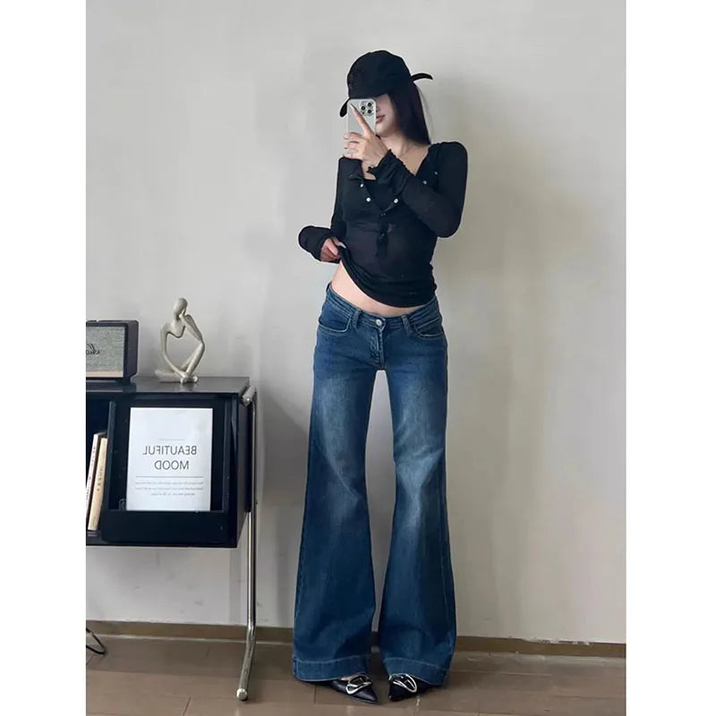 Low-Waist Wide-Leg Jeans - Denim Streetwear