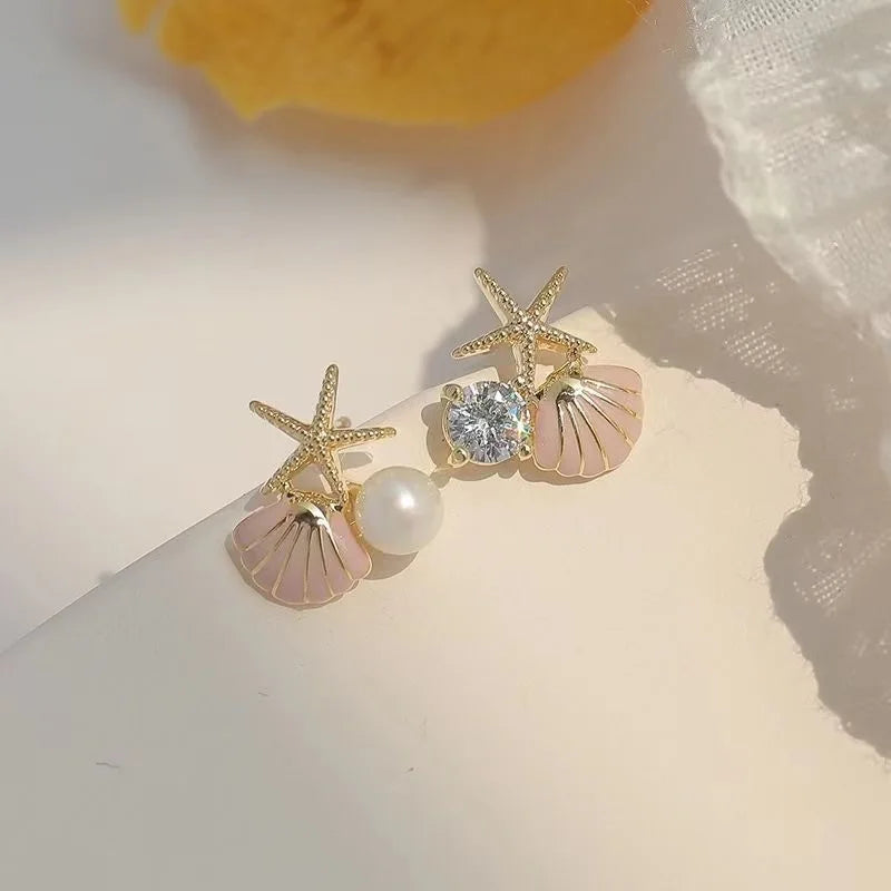Rhinestone Starfish Stud Earrings - Elegant Jewelry