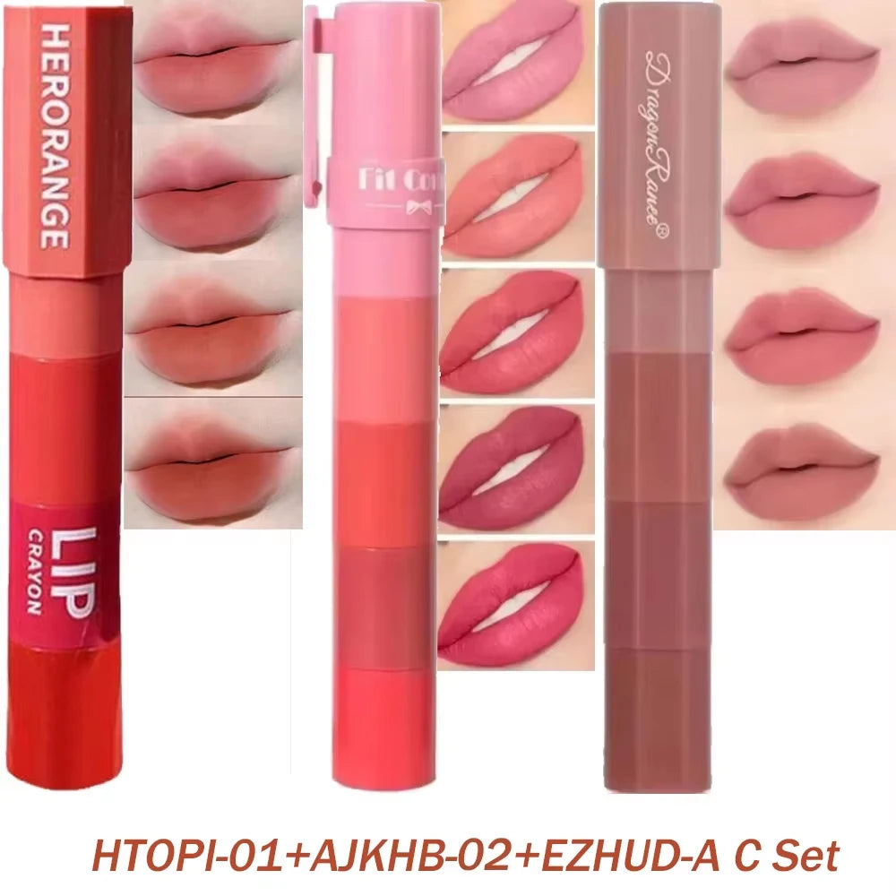 4-in-1 Matte Lipstick Crayon Kit - Waterproof Velvet Color