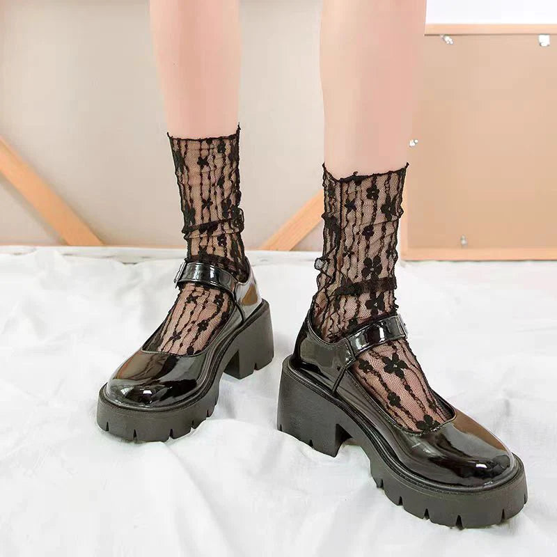 Transparent Floral Lace Socks - Breathable Mesh Dress Style
