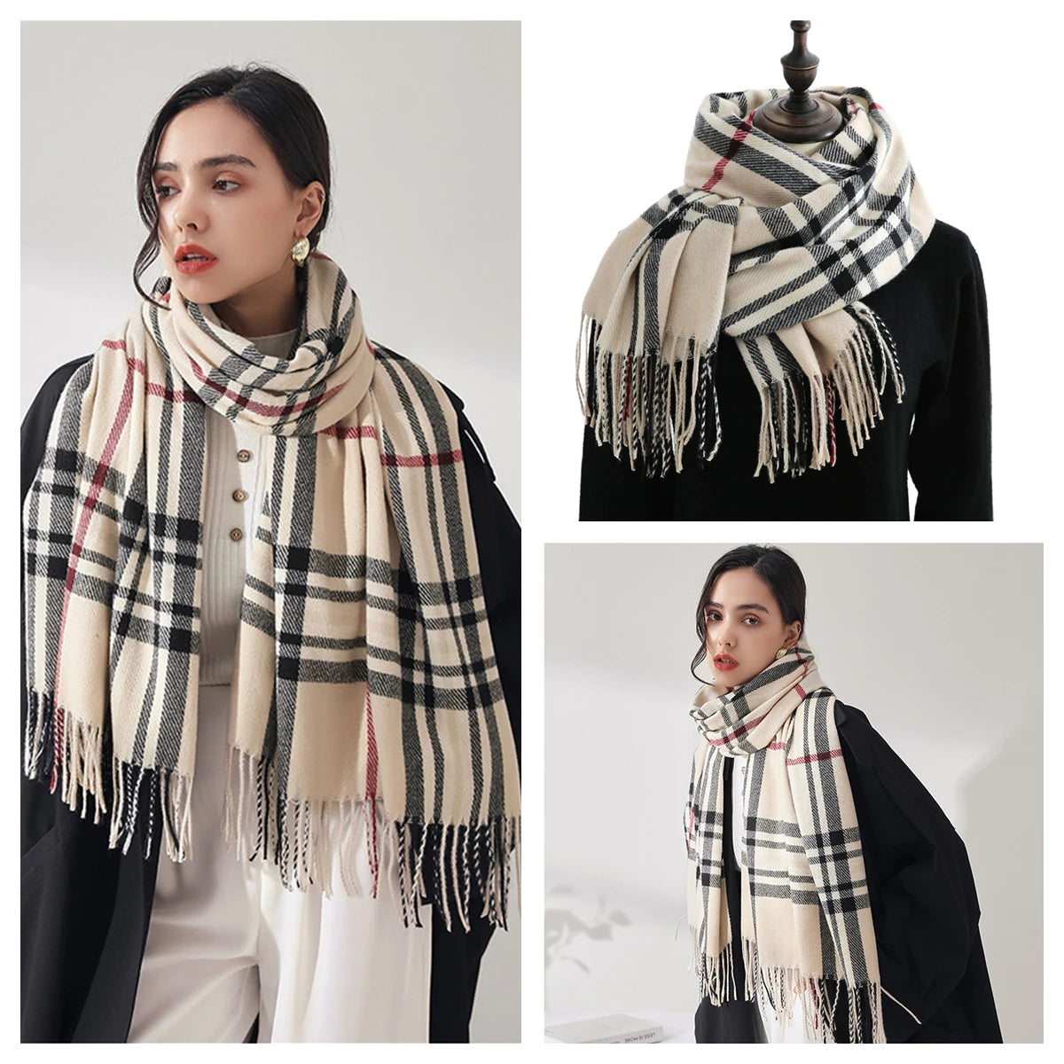 Luxury Plaid Cashmere-Feel Scarf - Oversized Shawl Wrap