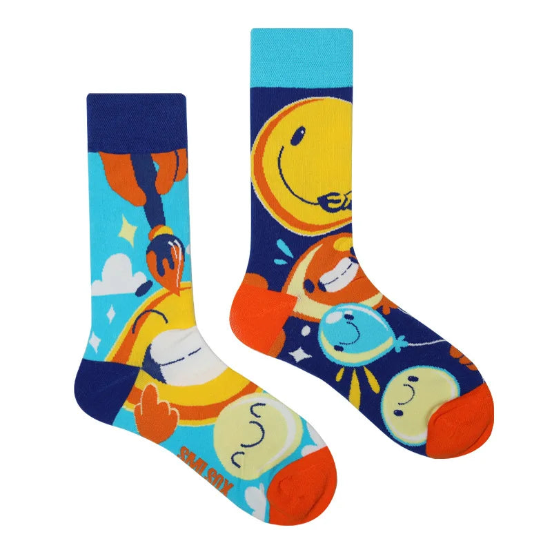 Colorful Print Cotton Socks - Unisex Mid-Tube Casual Pair