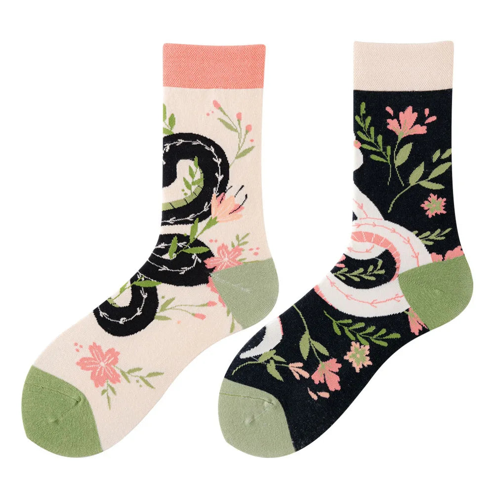 Colorful Print Cotton Socks - Unisex Mid-Tube Casual Pair