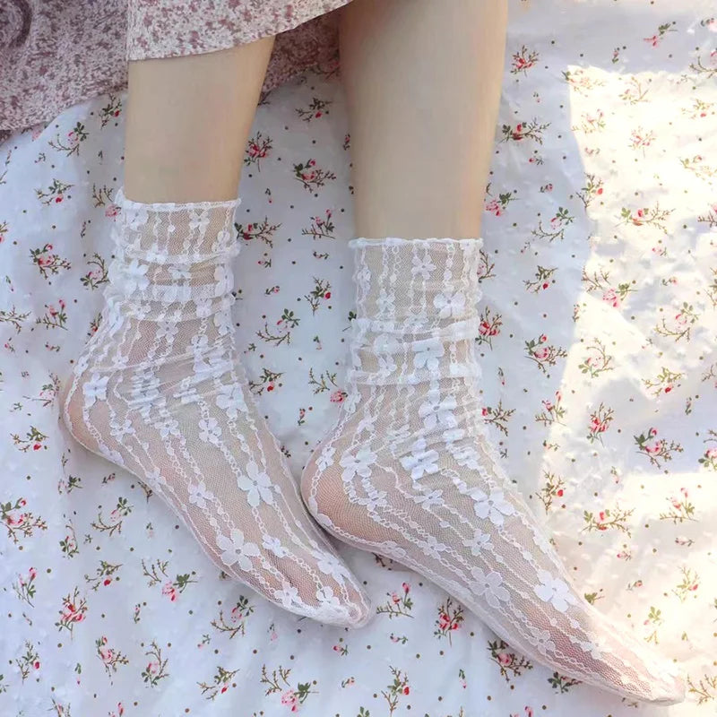 Transparent Floral Lace Socks - Breathable Mesh Dress Style