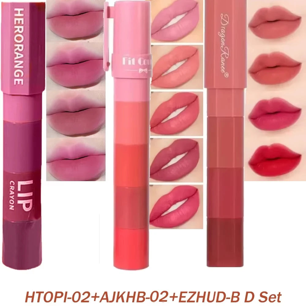 4-in-1 Matte Lipstick Crayon Kit - Waterproof Velvet Color