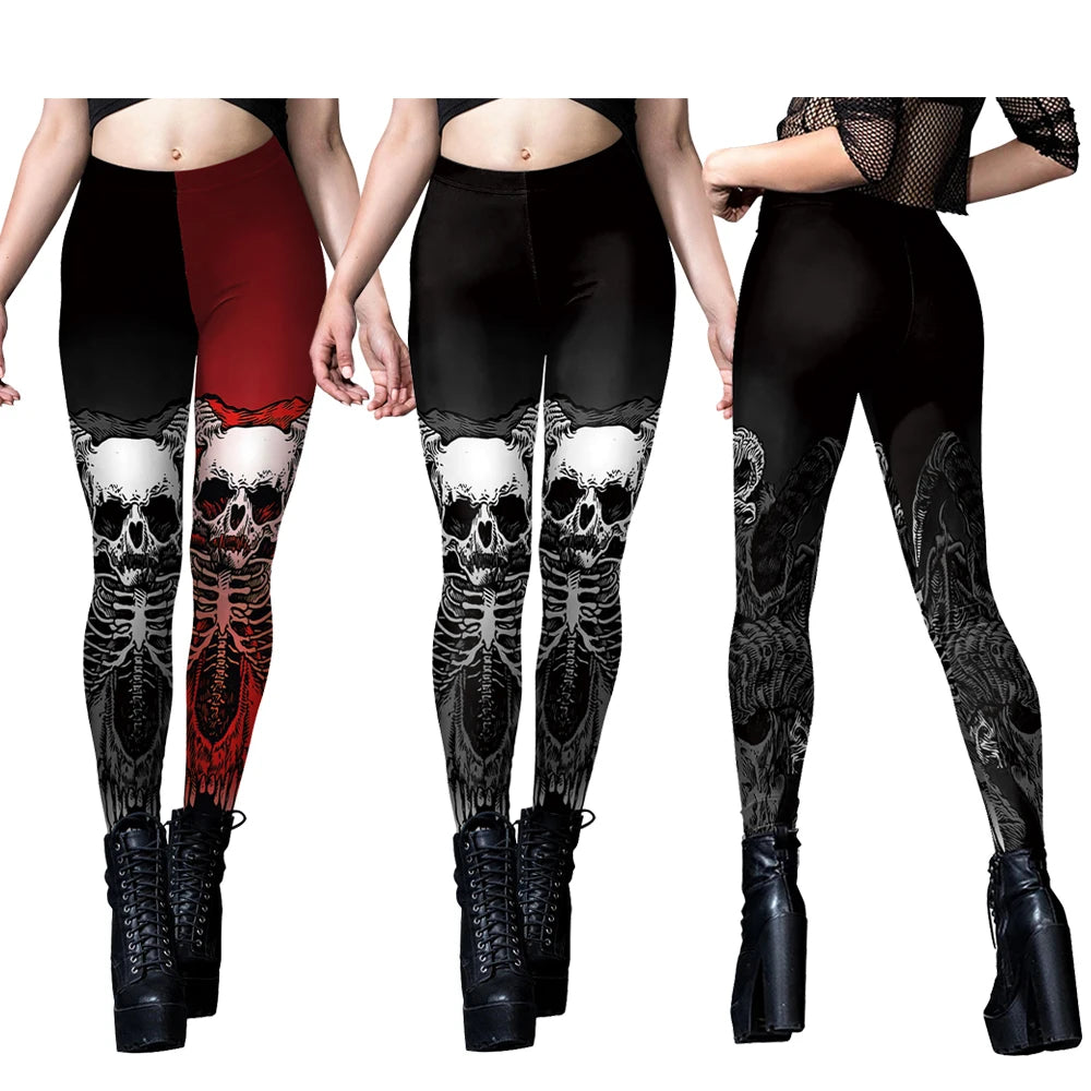 Skeleton Print Leggings - Stretch Gothic Fitness Style