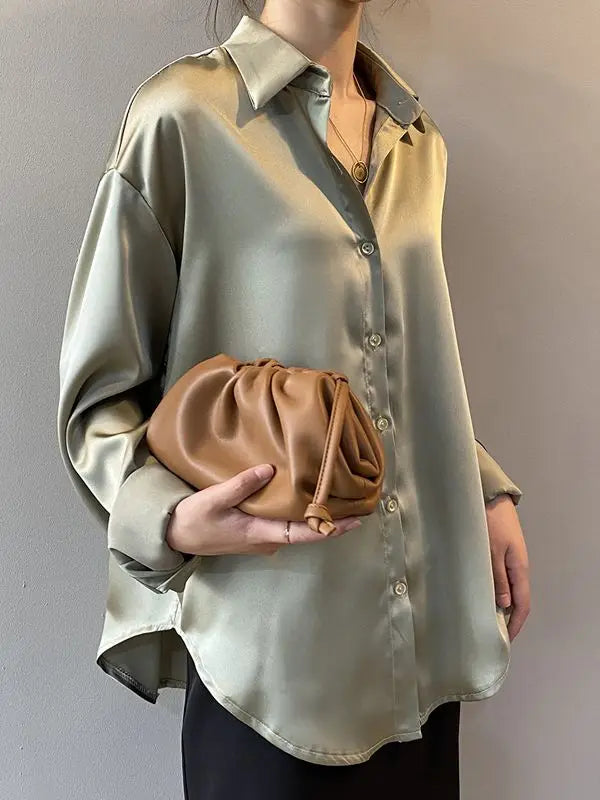 Vintage Button-Up Blouse - Loose Fit Long Sleeve Shirt