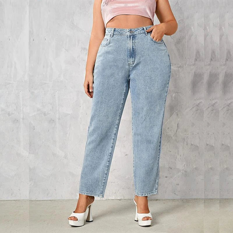 Premium Plus Size Straight Leg Jeans - Stretch Dark Wash Denim