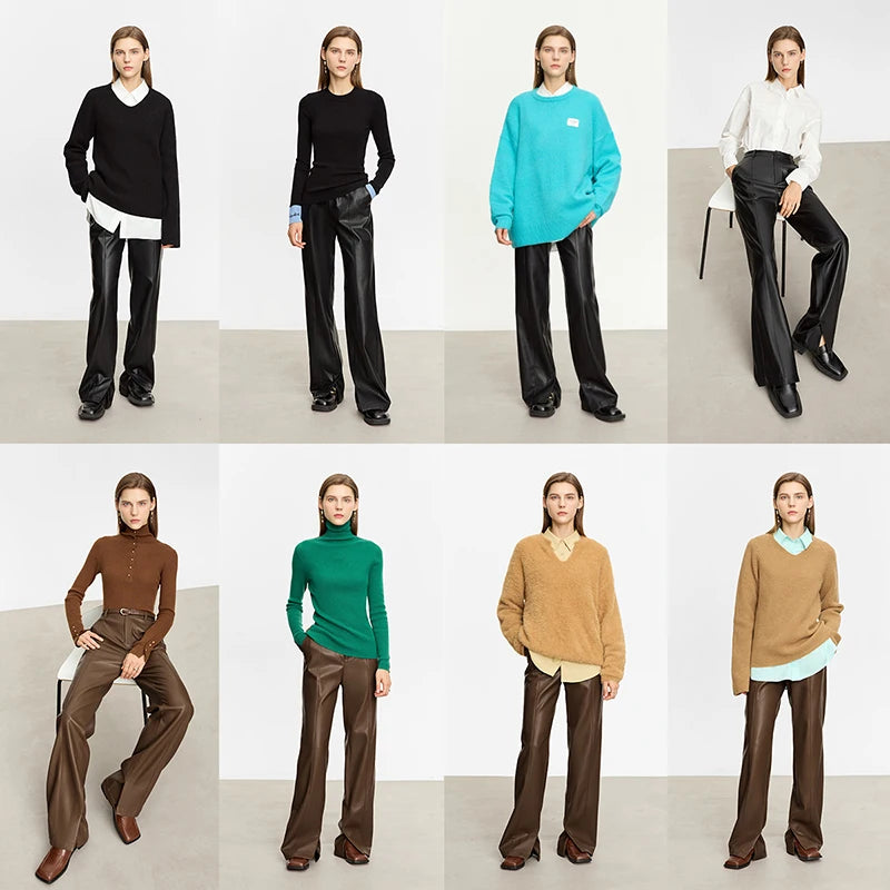 Minimalist PU Leather Straight Pants - Floor-Length Style