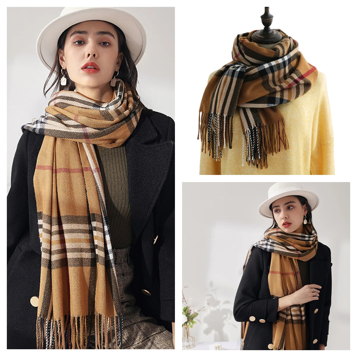 Luxury Plaid Cashmere-Feel Scarf - Oversized Shawl Wrap