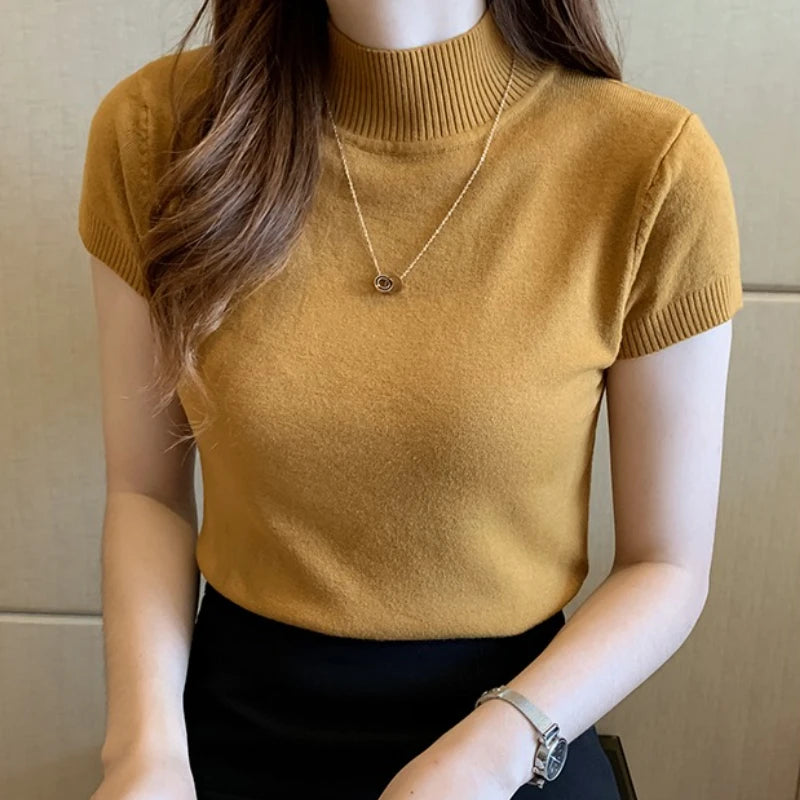 Half-High Neck Stretch Tee - Slim Fit Everyday Top