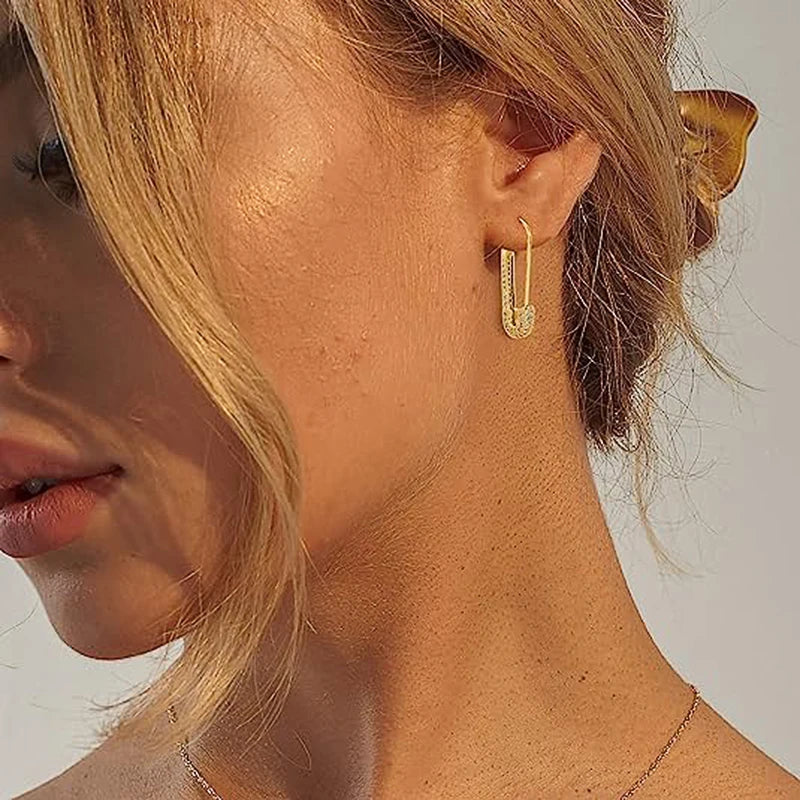 Gold Color Finish Paper Clip Earrings - Elegant Jewelry