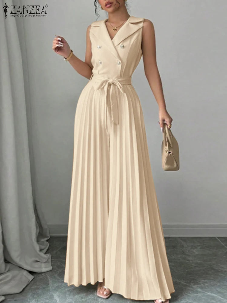 Sleeveless Wide-Leg Jumpsuit - Office & Occasion Wear
