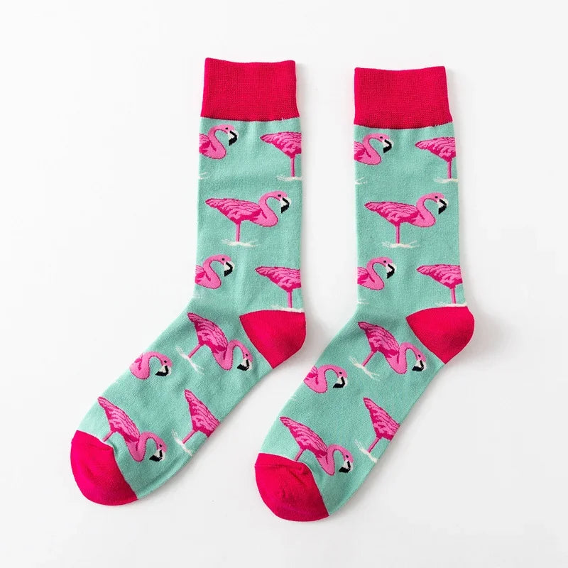 Cartoon Flamingo Cotton Socks - Casual Harajuku Crew Pair