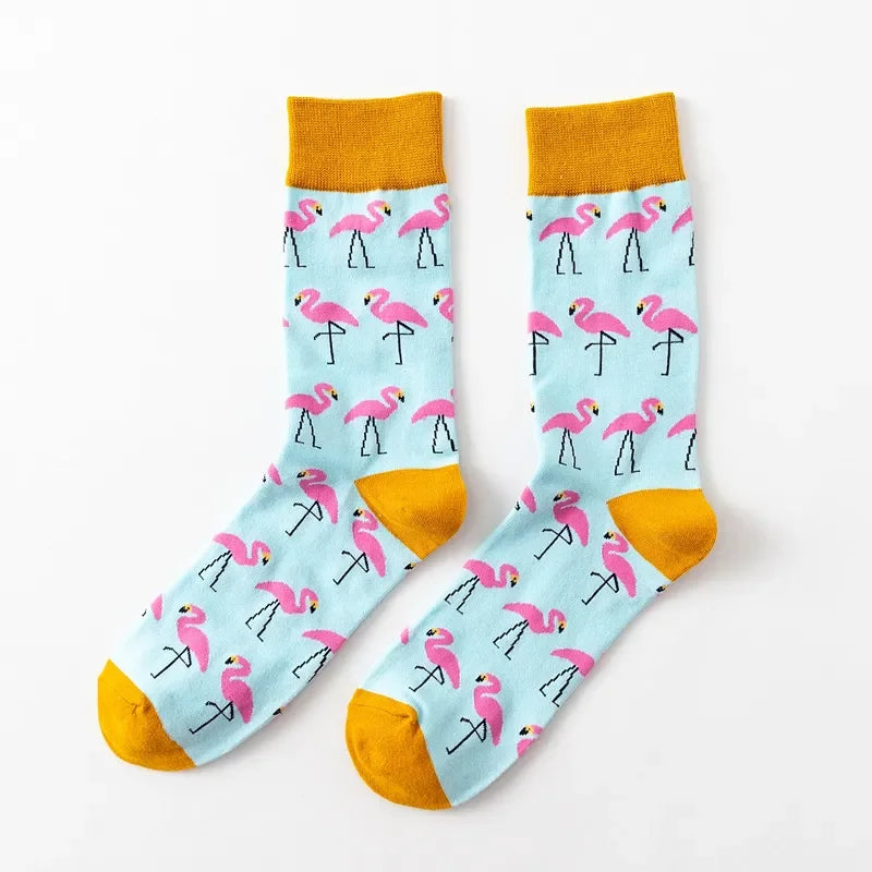 Cartoon Flamingo Cotton Socks - Casual Harajuku Crew Pair