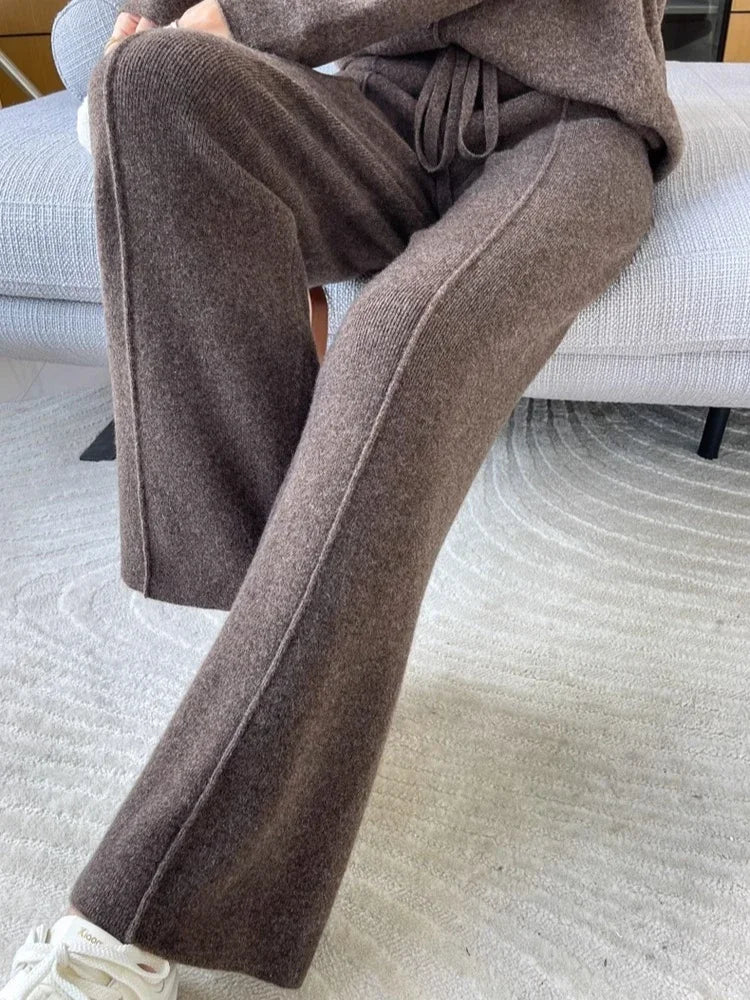 Knitted Wide-Leg Pants - High-Waist Winter Comfort