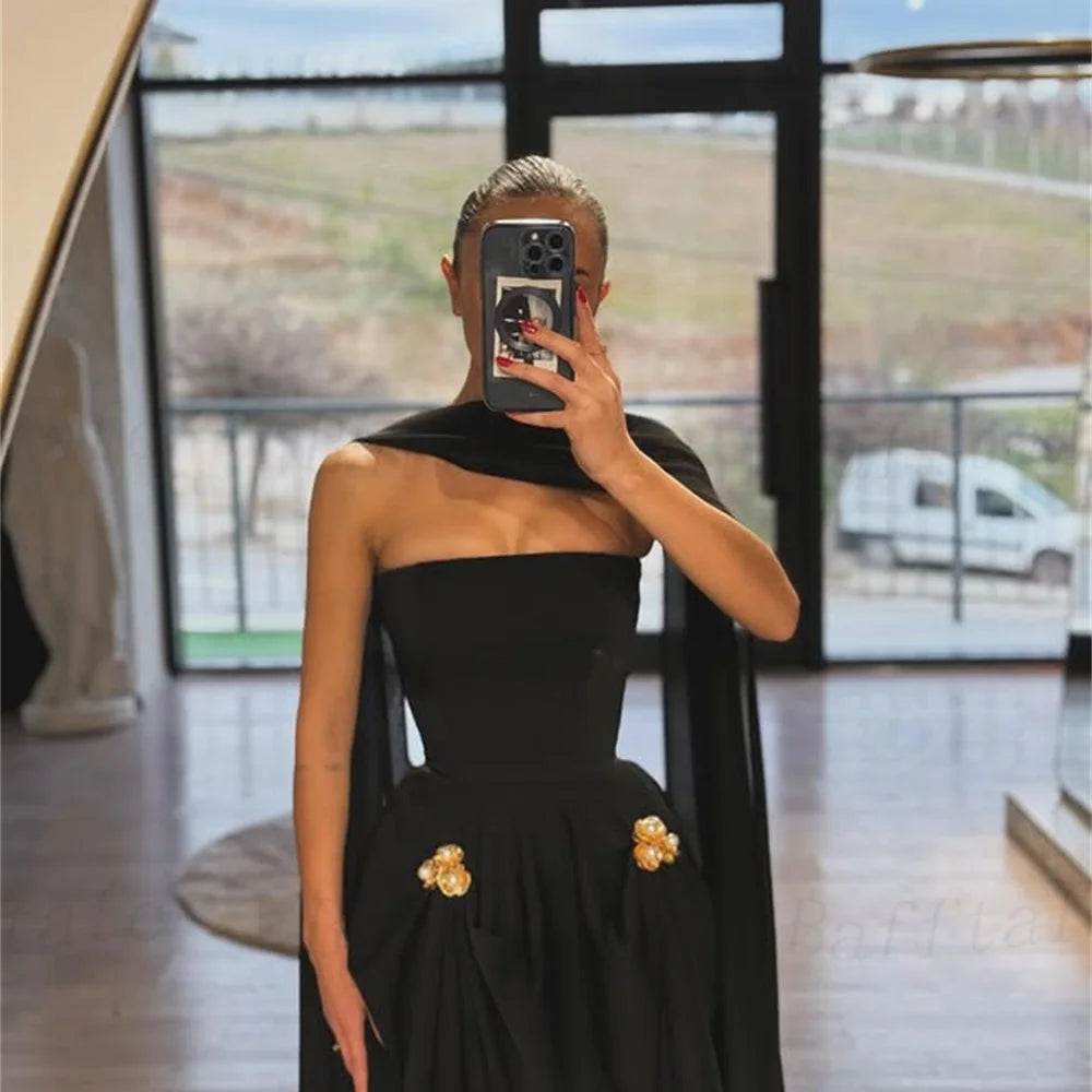 Bella Customized Flower Decoration Pearls robes de soirée Long Silk Scarves Party Dresses Strapless Satin A-line Prom Dress 2025