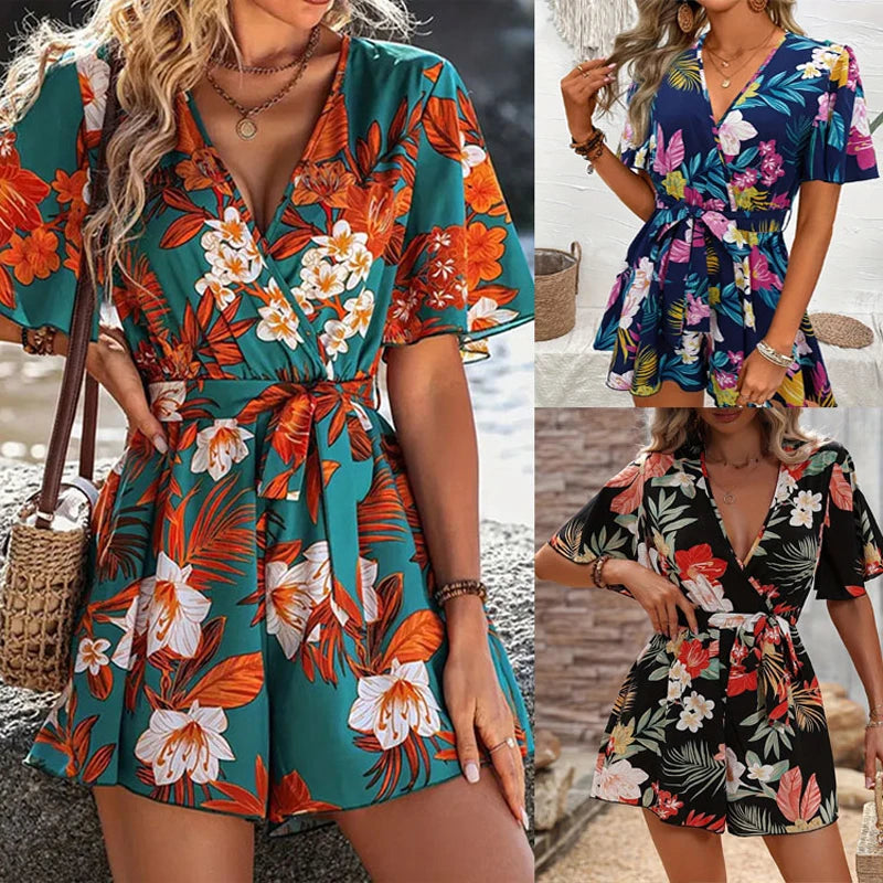 Short Sleeve Wide-Leg Jumpsuit - Vacation Style