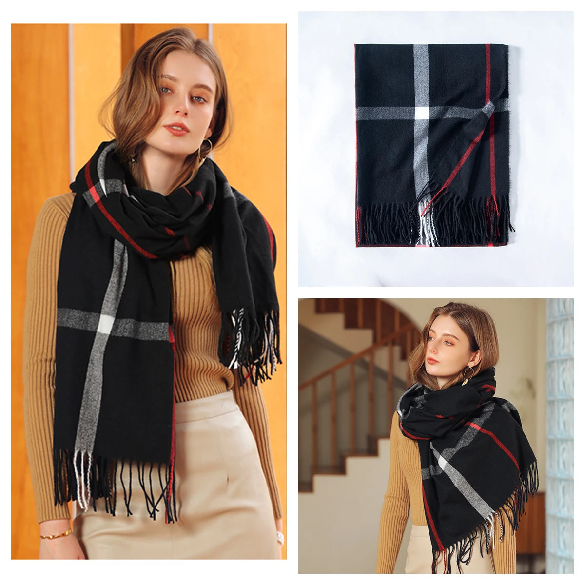 Luxury Plaid Cashmere-Feel Scarf - Oversized Shawl Wrap