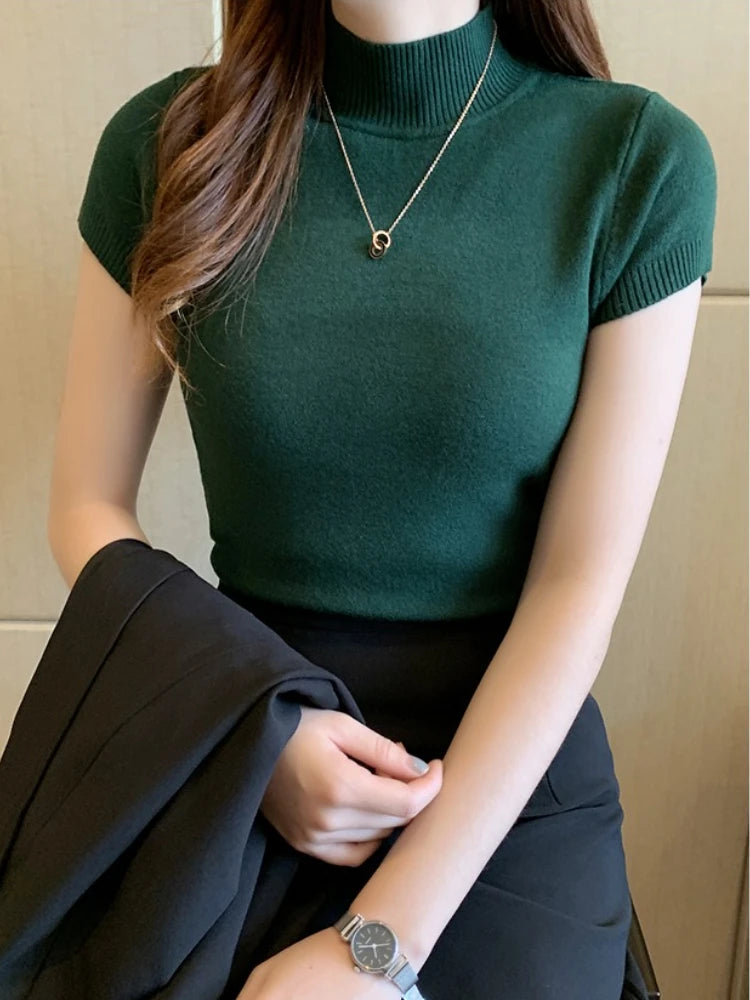 Half-High Neck Stretch Tee - Slim Fit Everyday Top