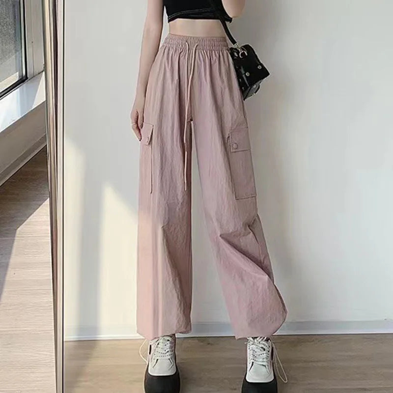 High-Waist Cargo Pants - Relaxed Utility Wide-Leg Trousers