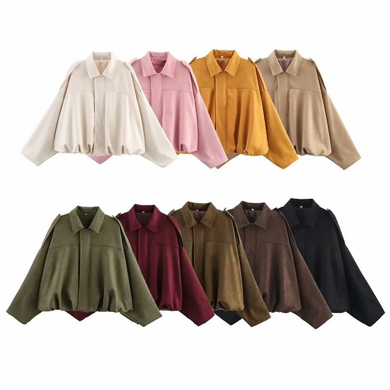 Suede-Texture Bomber Jacket - Relaxed Chic Outerwear