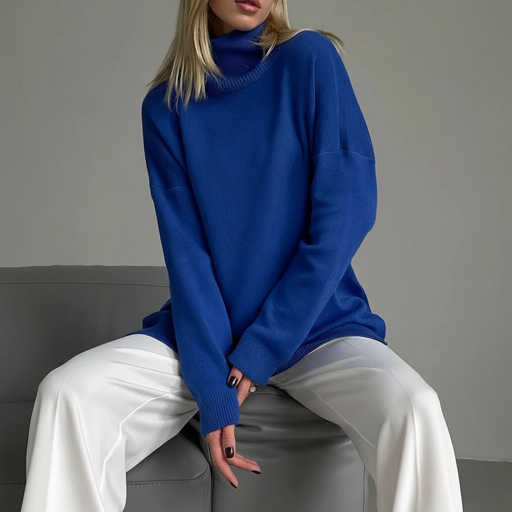 Oversized Turtleneck Sweater - Side Split Cozy Jumper