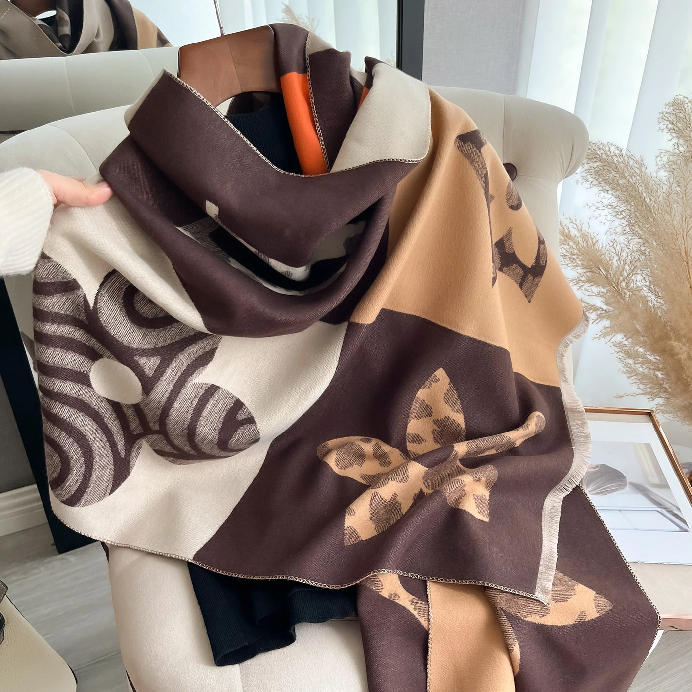 Luxury Jacquard Pashmina Shawl - Thick Warm Scarf Wrap