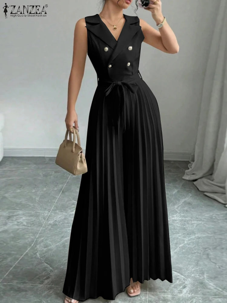 Sleeveless Wide-Leg Jumpsuit - Office & Occasion Wear