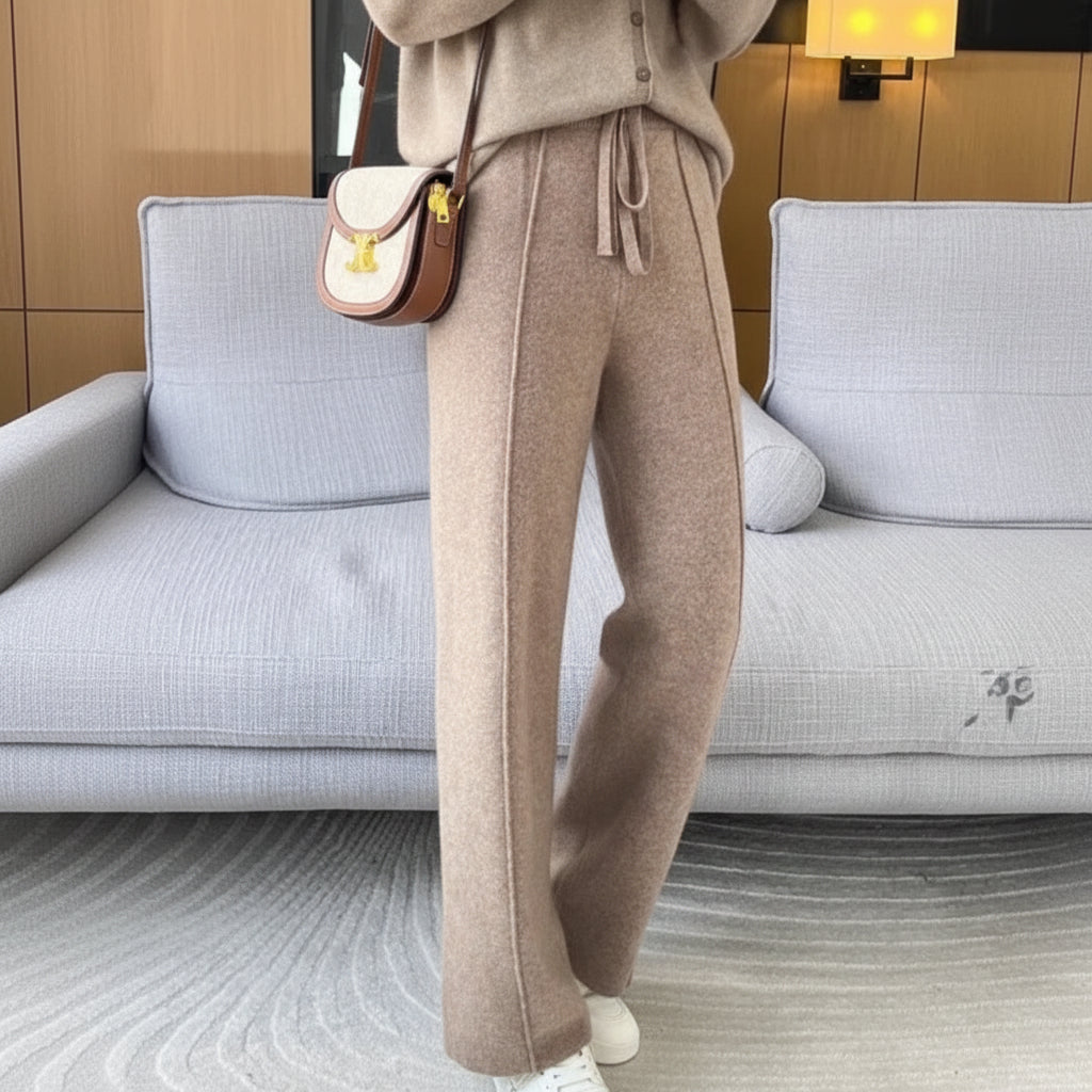 Knitted Wide-Leg Pants - High-Waist Winter Comfort