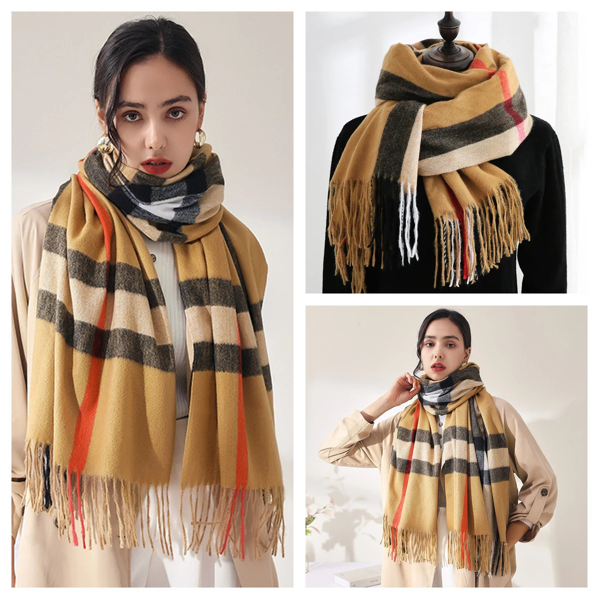 Luxury Plaid Cashmere-Feel Scarf - Oversized Shawl Wrap