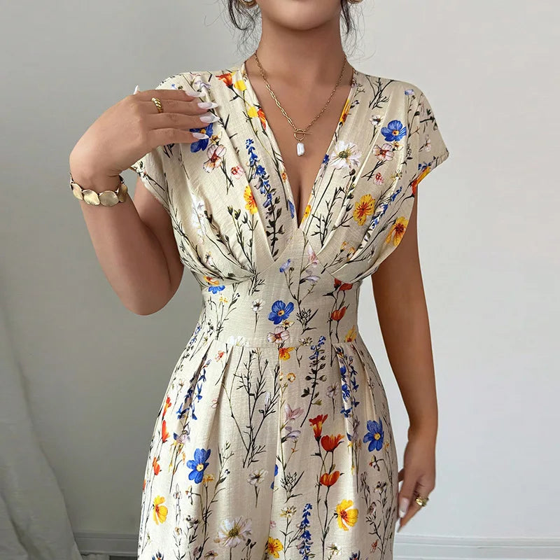 Short Sleeve High-Waist Jumpsuit - Elegant One-Piece