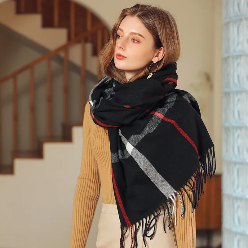 Luxury Plaid Cashmere-Feel Scarf - Oversized Shawl Wrap