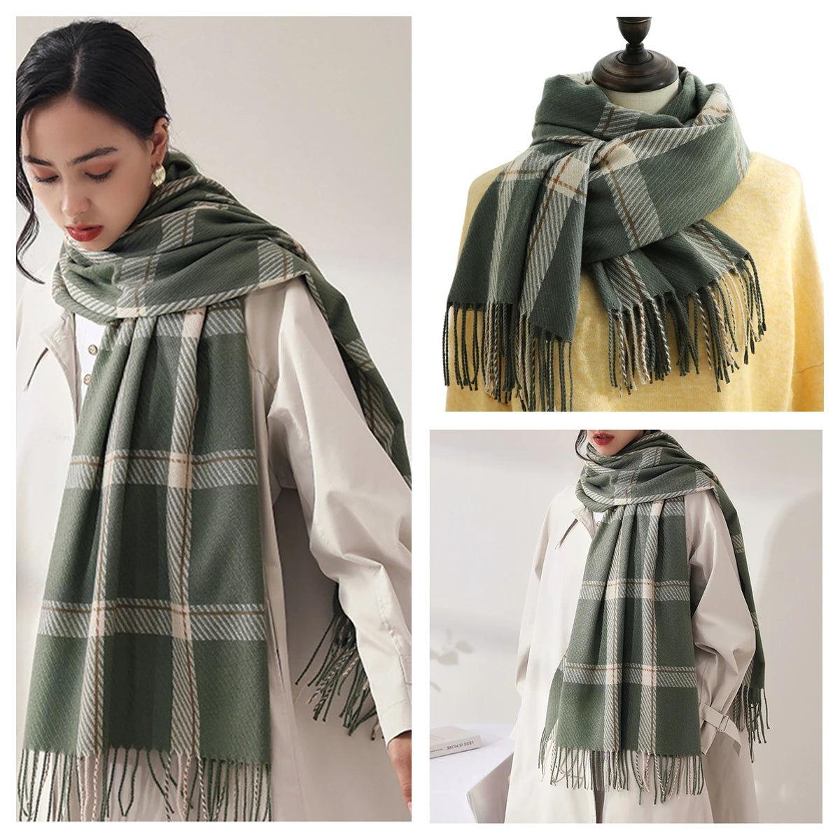 Luxury Plaid Cashmere-Feel Scarf - Oversized Shawl Wrap