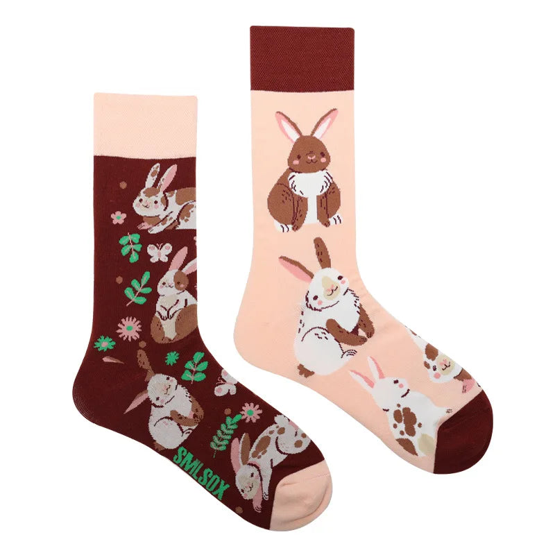 Colorful Print Cotton Socks - Unisex Mid-Tube Casual Pair