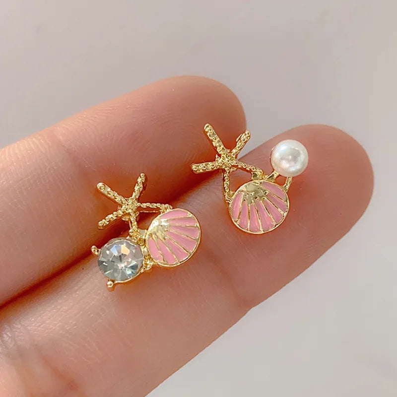 Rhinestone Starfish Stud Earrings - Elegant Jewelry