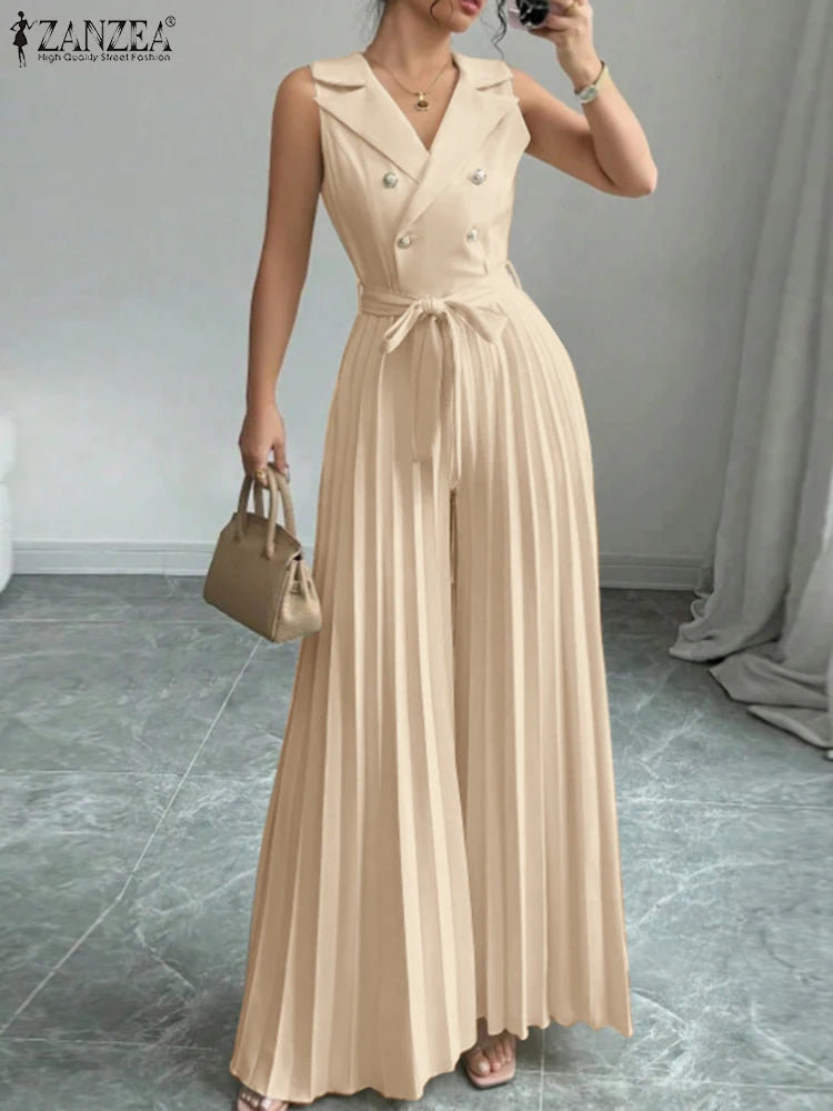 Sleeveless Wide-Leg Jumpsuit - Office & Occasion Wear