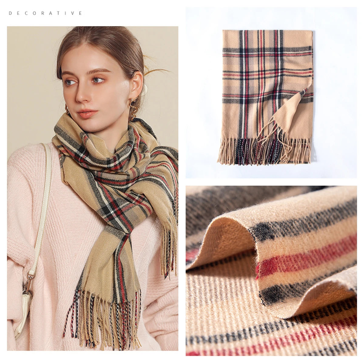 Luxury Plaid Cashmere-Feel Scarf - Oversized Shawl Wrap