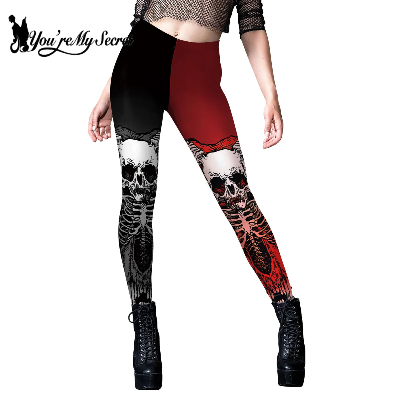 Skeleton Print Leggings - Stretch Gothic Fitness Style