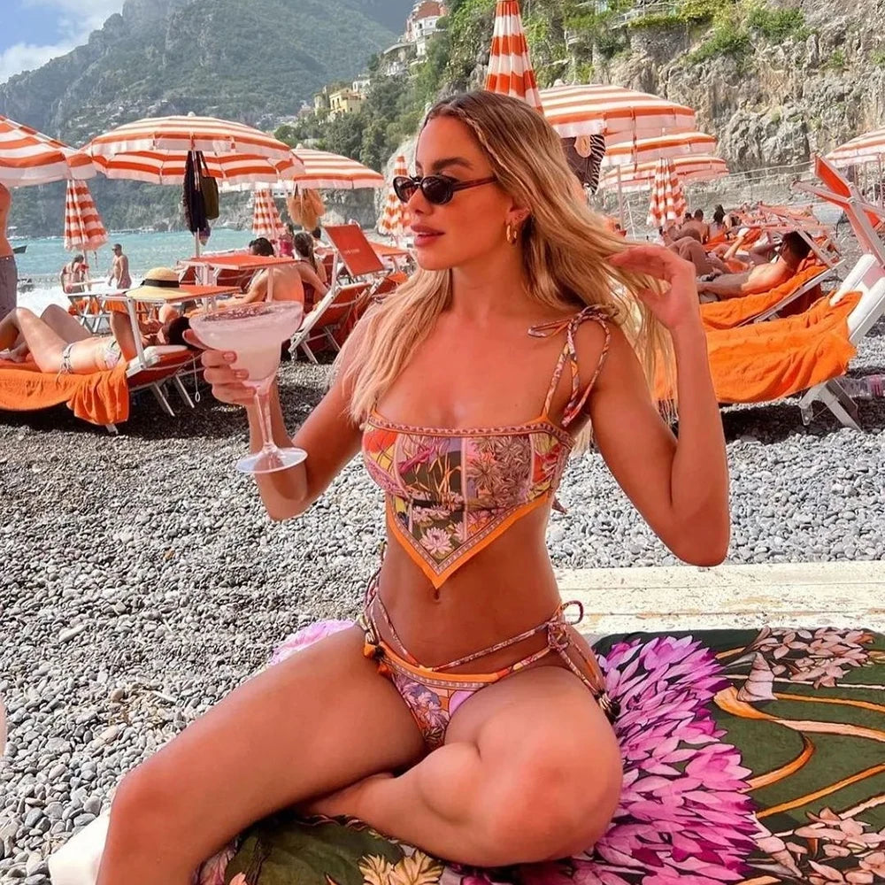 Premium Printed Brazilian Bikini Set - Halter Backless 2-Piece Swimwear
