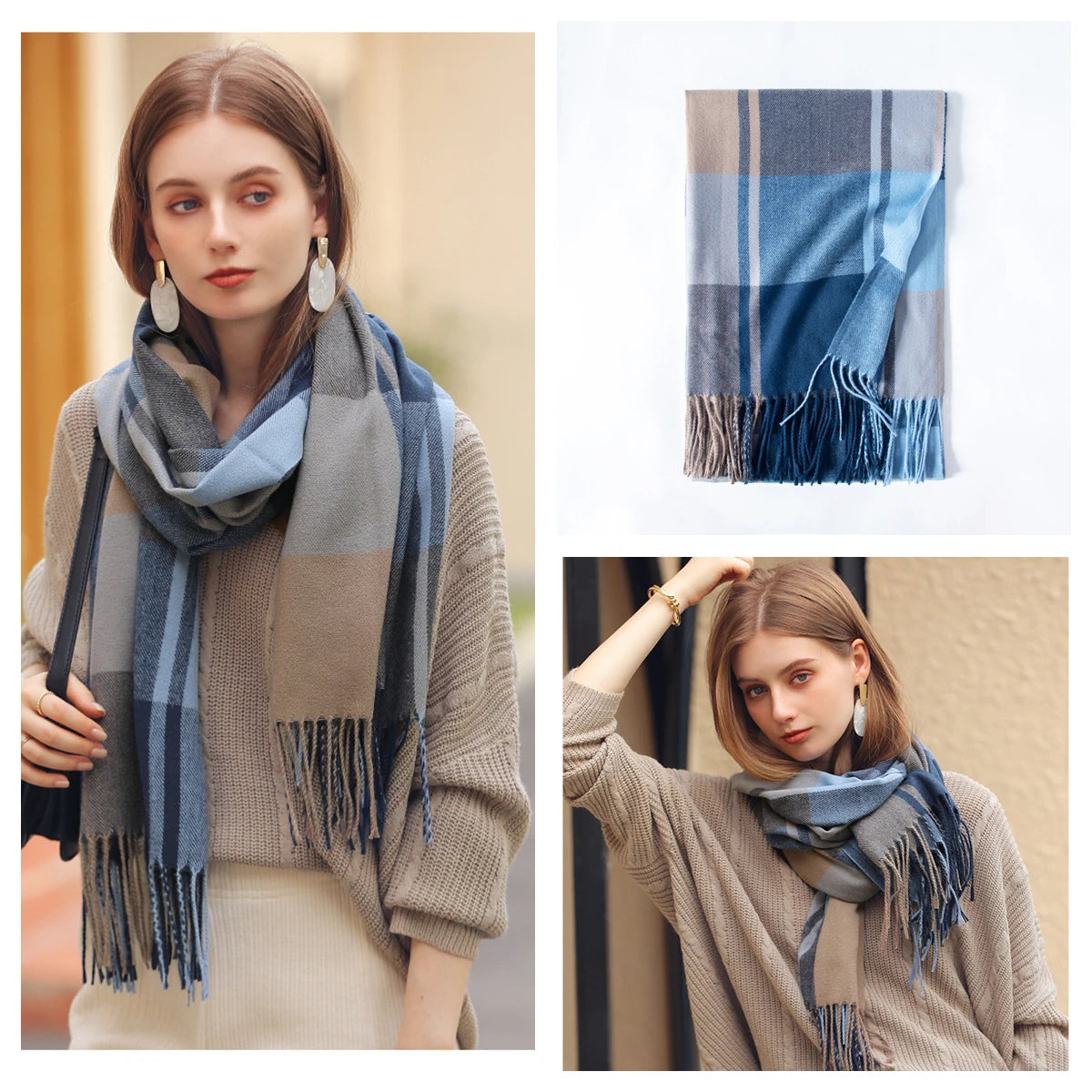 Luxury Plaid Cashmere-Feel Scarf - Oversized Shawl Wrap