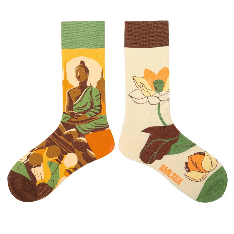 Colorful Print Cotton Socks - Unisex Mid-Tube Casual Pair
