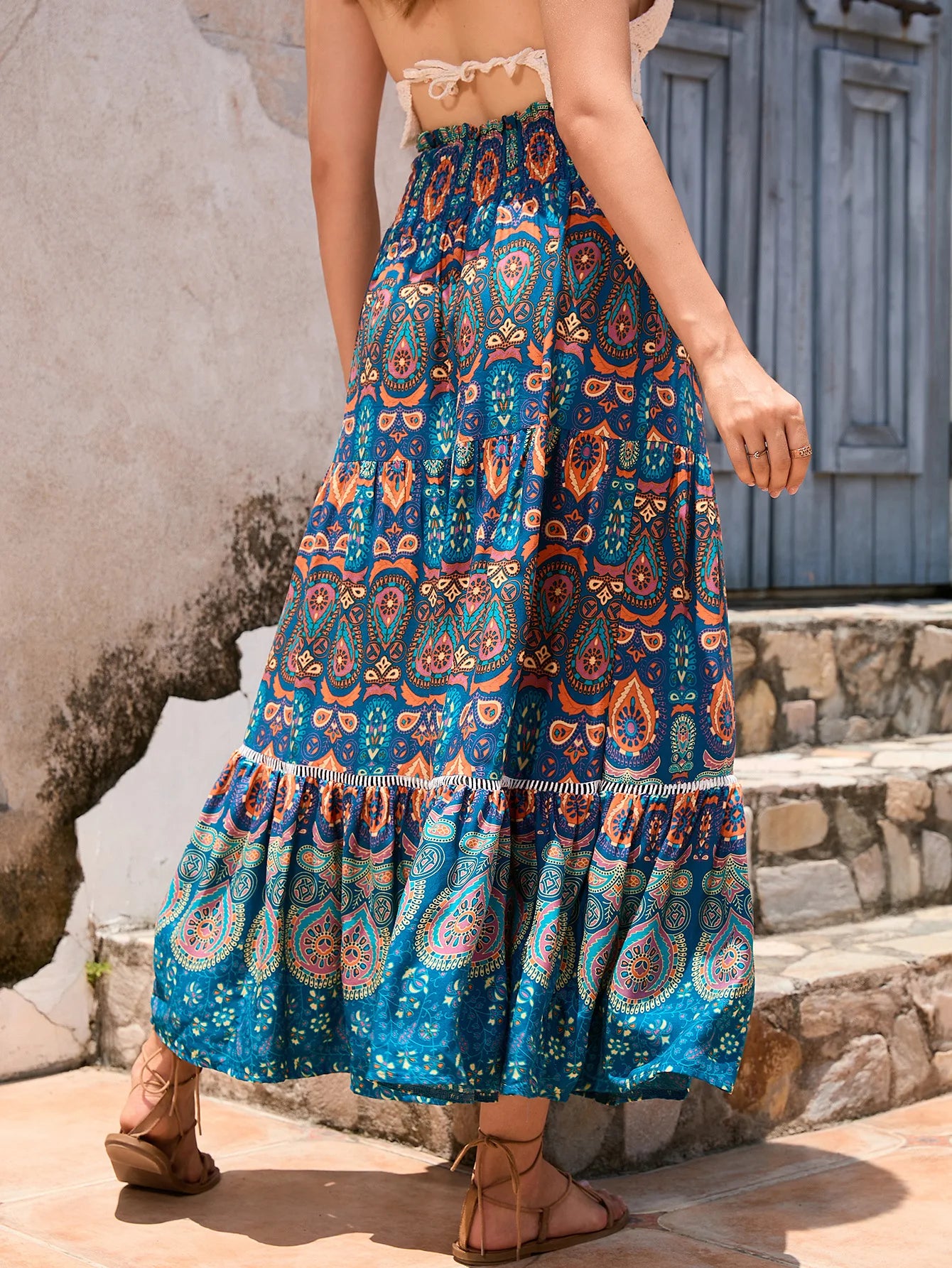 Premium Bohemian Floral A-Line Skirt - Flowing Vacation Style